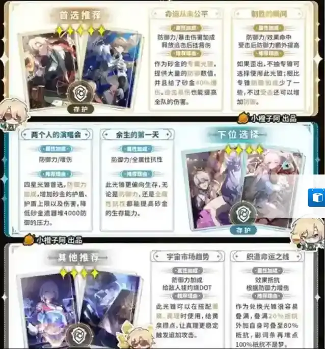 崩坏星穹铁道砂金光锥用哪个好 崩坏星穹铁道砂金光锥推荐