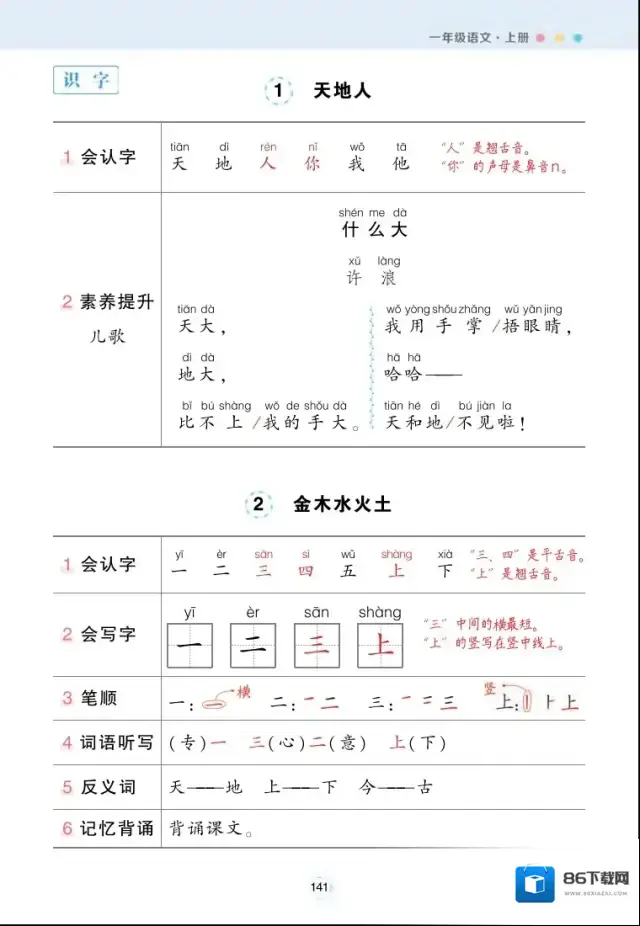 小学每课背记清单背记